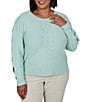 Ruby Rd. Plus Size Cable Knit Crew Neck Long Open Sleeve Detail Sweater - Image 1