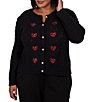 Ruby Rd. Plus Size Cable Knit Crystal Heart Scalloped Crew Neck Long Sleeve Button Front Cardigan - Image 1