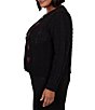 Ruby Rd. Plus Size Cable Knit Crystal Heart Scalloped Crew Neck Long Sleeve Button Front Cardigan - Image 3