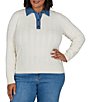 Ruby Rd. Plus Size Cable Knit Denim Point Collar Long Sleeve Sweater - Image 1