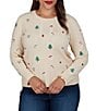 Ruby Rd. Plus Size Cable Knit Embroidered Christmas Motif Crew Neck Long Sleeve Sweater - Image 1