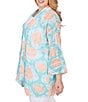 Color:Clear Blue Multi - Image 4 - Plus Size Car Diamond Sheer Printed 3/4 Sleeve Patch Pocket Open-Front Cardigan
