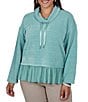 Ruby Rd. Plus Size Chenille Knit Mixed Media Cowl Neck Long Sleeve Ruffle Hem Combo Top - Image 1