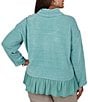 Ruby Rd. Plus Size Chenille Knit Mixed Media Cowl Neck Long Sleeve Ruffle Hem Combo Top - Image 2
