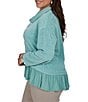 Ruby Rd. Plus Size Chenille Knit Mixed Media Cowl Neck Long Sleeve Ruffle Hem Combo Top - Image 3
