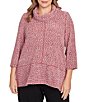 Ruby Rd. Plus Size Chenille Space-Dye Cowl Neck 3/4 Sleeve Top, Color:Cherry Multi - Image 1