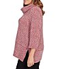 Ruby Rd. Plus Size Chenille Space-Dye Cowl Neck 3/4 Sleeve Top, Color:Cherry Multi - Image 3