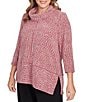 Ruby Rd. Plus Size Chenille Space-Dye Cowl Neck 3/4 Sleeve Top, Color:Cherry Multi - Image 4