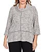 Ruby Rd. Plus Size Chenille Space-Dye Cowl Neck 3/4 Sleeve Top, Color:Black Multi - Image 1