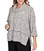 Ruby Rd. Plus Size Chenille Space-Dye Cowl Neck 3/4 Sleeve Top, Color:Black Multi - Image 4