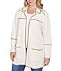 Ruby Rd. Plus Size Collared Long Sleeve Faux Suede Trim Open-Front Cardigan Jacket, Color:Ivory - Image 4
