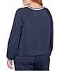 Ruby Rd. Plus Size Contrast Stripe Crew Neck Long Raglan Sleeve Cinched Bubble Hem Knit Top, Color:Navy - Image 2