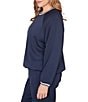 Ruby Rd. Plus Size Contrast Stripe Crew Neck Long Raglan Sleeve Cinched Bubble Hem Knit Top, Color:Navy - Image 3