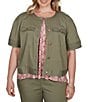 Ruby Rd. Plus Size Coordinating Tencel Denim Crew Neck Short Sleeve Pleated Trim Utility Jacket - Image 1