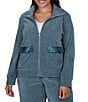 Ruby Rd. Plus Size Coordinating Velveteen Portrait Collar Long Sleeve Zip Front Jacket - Image 1
