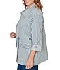 Ruby Rd. Plus Size Cotton-Blend Stripe Point Collar Long-Roll Tab Sleeve Anorak Jacket - Image 3