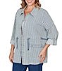 Ruby Rd. Plus Size Cotton-Blend Stripe Point Collar Long-Roll Tab Sleeve Anorak Jacket - Image 4