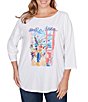 Ruby Rd. Plus Size Cotton Jersey Bella Vista Embellished Crew Neck 3/4 Sleeve Tee - Image 1