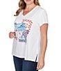 Ruby Rd. Plus Size Cotton Jersey Knit Sequin Beaded Postcard Print V-Neck Short Sleeve Tee - Image 4