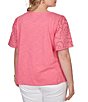 Ruby Rd. Plus Size Cotton Jersey Knit Split V-Neck Short Eyelet Sleeve Top - Image 2