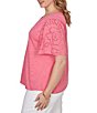 Ruby Rd. Plus Size Cotton Jersey Knit Split V-Neck Short Eyelet Sleeve Top - Image 4