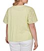 Ruby Rd. Plus Size Cotton Jersey Knit Split V-Neck Short Eyelet Sleeve Top - Image 6