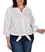Ruby Rd. Plus Size Cotton Poplin Allover Eyelet Button-Front Tie Hem Blouse - Image 1