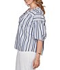 Ruby Rd. Plus Size Cotton Poplin Spliced Stripe Split V-Neck Elbow Sleeve Top - Image 3