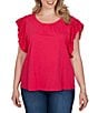 Ruby Rd. Plus Size Cotton Slub Jersey Knit Solid Scoop Neck Crochet Trim Sleeve Top - Image 1