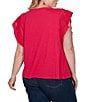 Ruby Rd. Plus Size Cotton Slub Jersey Knit Solid Scoop Neck Crochet Trim Sleeve Top - Image 2