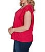 Ruby Rd. Plus Size Cotton Slub Jersey Knit Solid Scoop Neck Crochet Trim Sleeve Top - Image 3