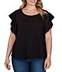 Ruby Rd. Plus Size Cotton Slub Jersey Knit Solid Scoop Neck Crochet Trim Sleeve Top - Image 4