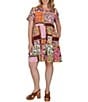 Ruby Rd. Plus Size Cotton Stretch Knit Patchwork Print Scoop Neck Short Sleeve Tiered Dress - Image 1
