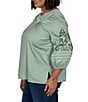 Ruby Rd. Plus Size Cotton Voile Embroidered Round Neck 3/4 Sleeve Top - Image 3