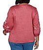 Ruby Rd. Plus Size Cotton Voile Embroidered Round Neck 3/4 Sleeve Top - Image 2