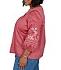 Ruby Rd. Plus Size Cotton Voile Embroidered Round Neck 3/4 Sleeve Top - Image 3
