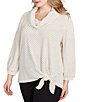 Ruby Rd. Plus Size Cowl Neck 3/4 Sleeve Side Tie Honeycomb Knit Top, Color:Ivory/Black - Image 4
