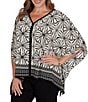 Ruby Rd. Plus Size Crepe Shibori Geometric V-Neck Short Sleeve Contrast Trim Top - Image 3