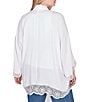 Color:White - Image 2 - Plus Size Crinkle Gauze Lace Trim Bracelet Length Sleeve Open-Front Jacket
