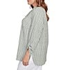 Ruby Rd. Plus Size Crinkle Knit Stripe V-Neck Long Roll-Tab Sleeve Henley Top, Color:Bay Leaf Multi - Image 3
