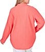 Color:Guava - Image 2 - Plus Size Crinkle Pucker Point Collar Long Sleeve Flap Pocket Button-Front Shirt Jacket