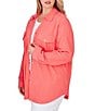 Color:Guava - Image 3 - Plus Size Crinkle Pucker Point Collar Long Sleeve Flap Pocket Button-Front Shirt Jacket