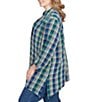 Ruby Rd. Plus Size Crinkle Woven Plaid Collared V-Neck Long Roll-Tab Sleeve Button-Front Shirt, Color:Teal Multi - Image 3