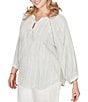 Ruby Rd. Plus Size Crinkle Woven Striped Split V-Neck Tie-Front Peasant Top - Image 3