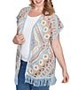 Ruby Rd. Plus Size Crochet Geometric Cap Sleeve Open-Front Cardigan, Color:Blue Sky Multi - Image 4