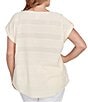 Ruby Rd. Plus Size Crochet Knit Boat Neck Short Button Tab Sleeve Top, Color:Canvas - Image 2