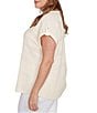 Ruby Rd. Plus Size Crochet Knit Boat Neck Short Button Tab Sleeve Top, Color:Canvas - Image 3