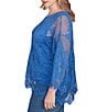 Ruby Rd. Plus Size Crochet Medallion Floral Pattern Scoop Neck 3/4 Wide Flared Sleeve Top, Color:Ultramarine - Image 3