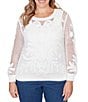 Ruby Rd. Plus Size Crocheted Overlay Inner Tank Scoop Neck Long Sleeve Sweater - Image 1