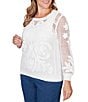 Ruby Rd. Plus Size Crocheted Overlay Inner Tank Scoop Neck Long Sleeve Sweater - Image 4